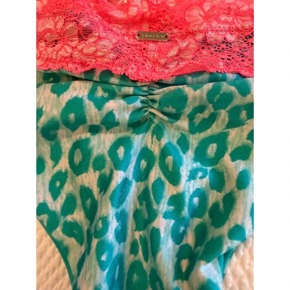 Beach Bunny Swimwear Teal Leopard Pink Lace Bikini‎ Bottom XL R1504B3 NEW